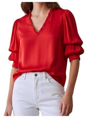 Zadig & Voltaire Blouse Satin Puff Sleeve Red Size S